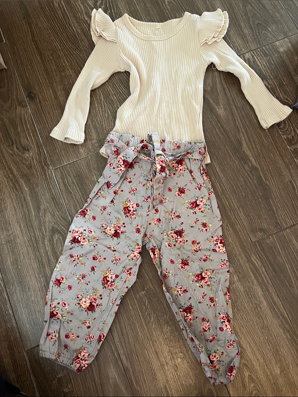 Kids Floral Paperbag Waist Jogger Pants - Light Blue
